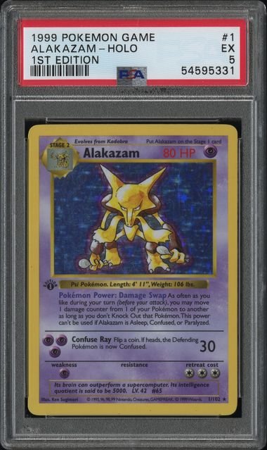 Pokemon TCG Graded Card: 1999 Alakazam (1st Edition) #001 PSA 5 Pokemon TCG Graded Card: 1999 Alakazam (1st Edition) #001 PSA 5