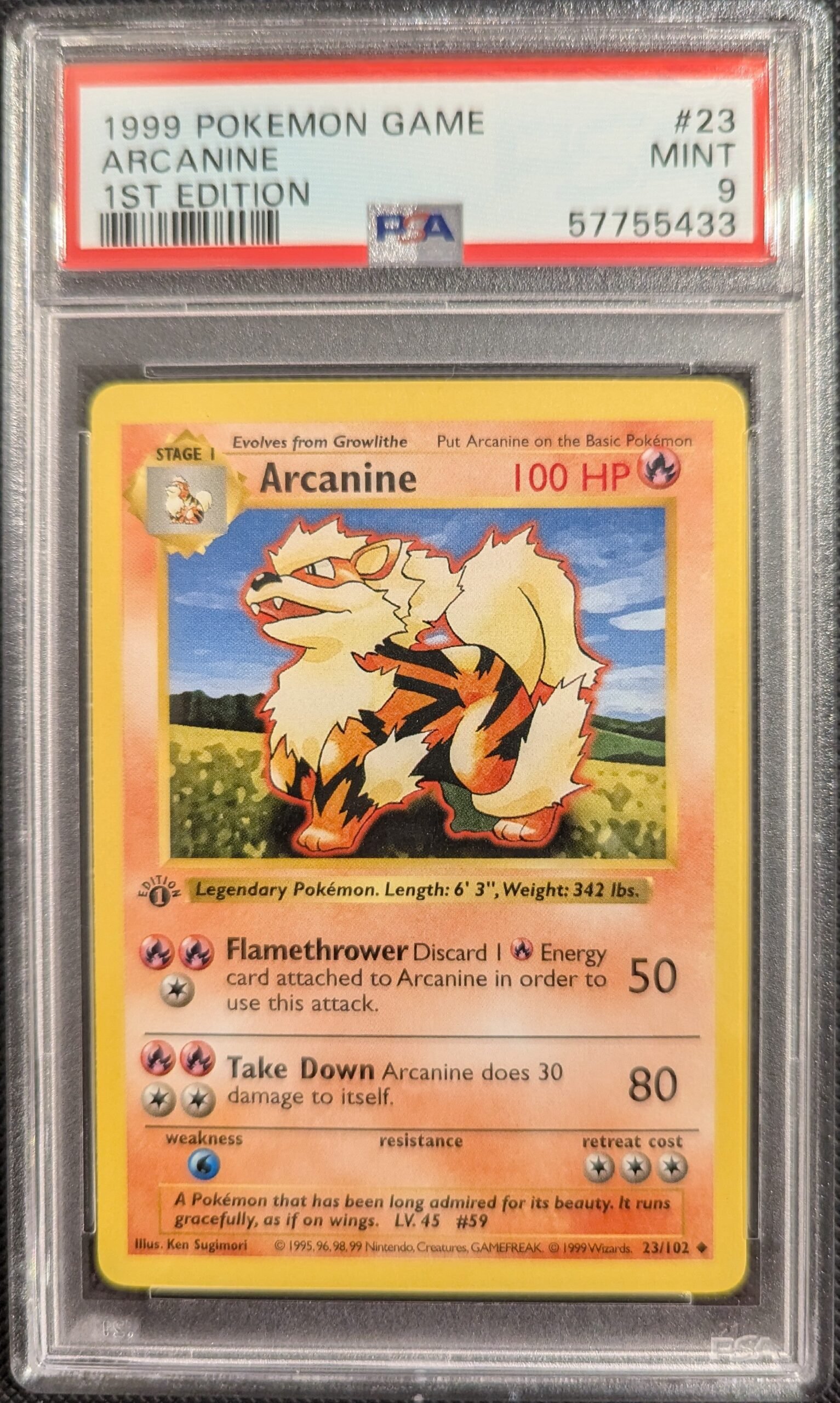 Pokemon TCG Graded Card: 1999 Arcanine 1st Edition #23 English PSA 9