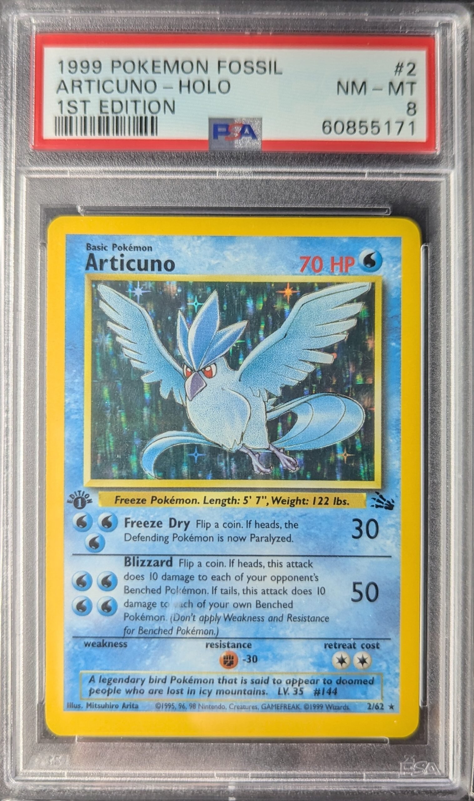 Pokemon TCG Graded Card: 1999 Articuno (1st Edition) #002 English PSA 8 Pokemon TCG Graded Card: 1999 Articuno (1st Edition) #002 English PSA 8