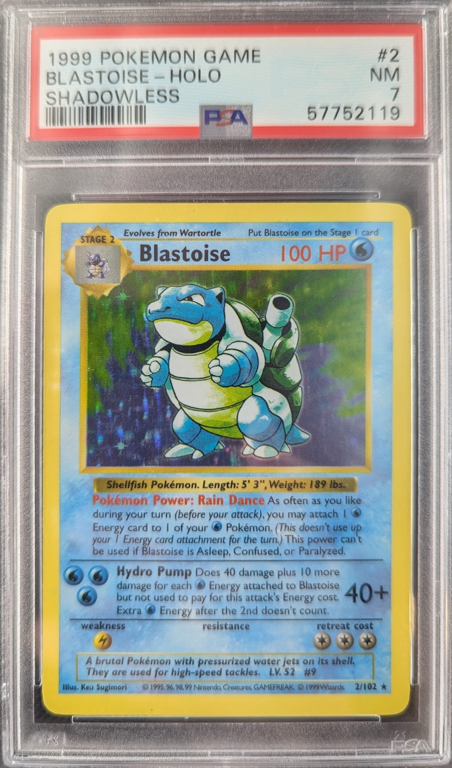Pokemon TCG Graded Card: 1999 Blastoise (Shadowless) #002 PSA 7 Pokemon TCG Graded Card: 1999 Blastoise (Shadowless) #002 PSA 7