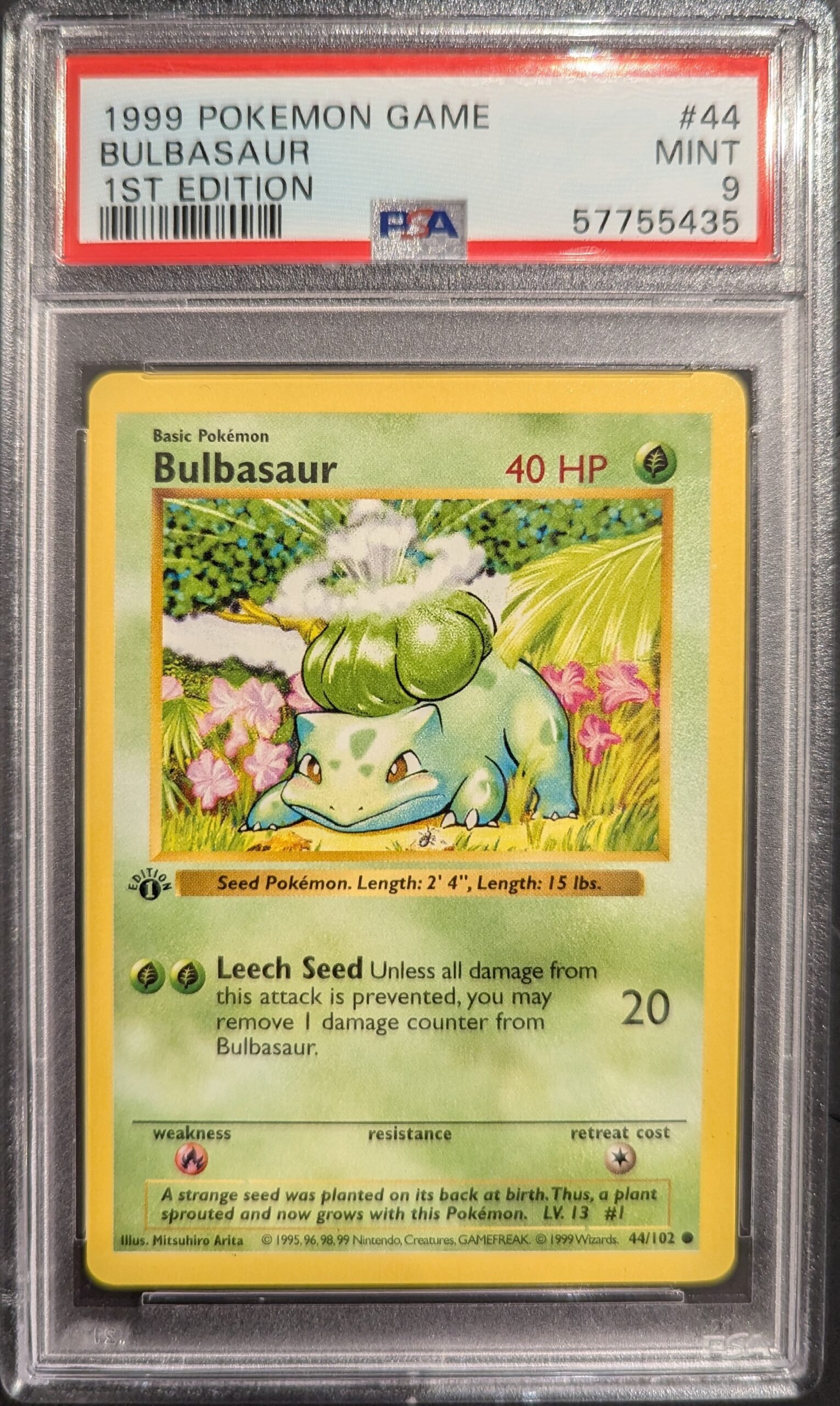 Pokemon TCG Graded Card: 1999 Bulbasaur 1st Edition #44 English PSA 9 Pokemon TCG Graded Card: 1999 Bulbasaur 1st Edition #44 English PSA 9