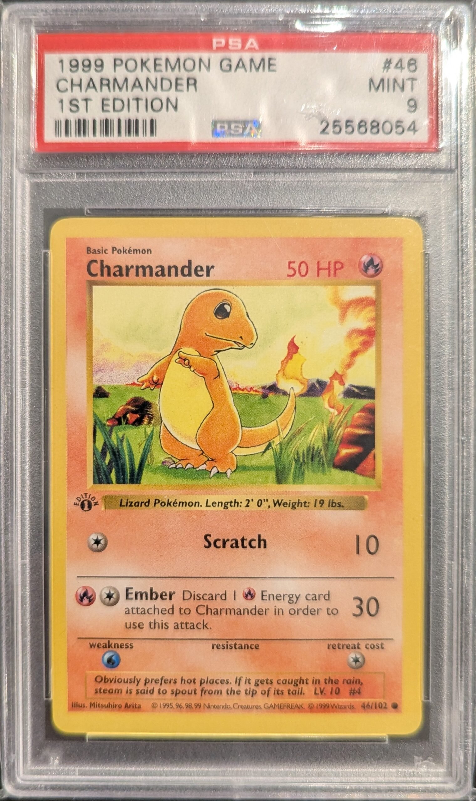 Pokemon TCG Graded Card: 1999 Charmander 1st Edition #46 English PSA 9 Pokemon TCG Graded Card: 1999 Charmander 1st Edition #46 English PSA 9