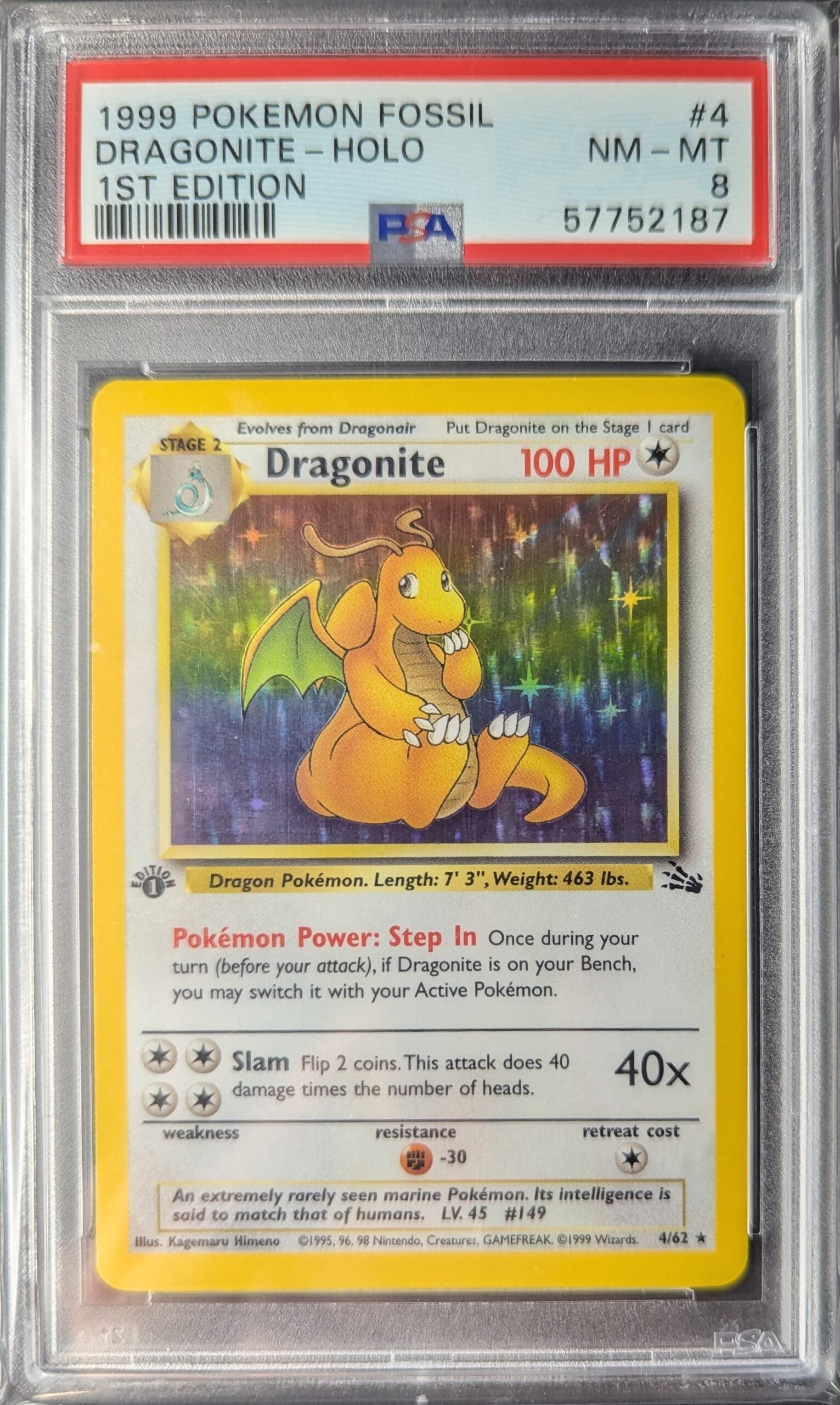 Pokemon TCG Graded Card: 1999 Dragonite (1st Edition) #004 PSA 8 Pokemon TCG Graded Card: 1999 Dragonite (1st Edition) #004 PSA 8