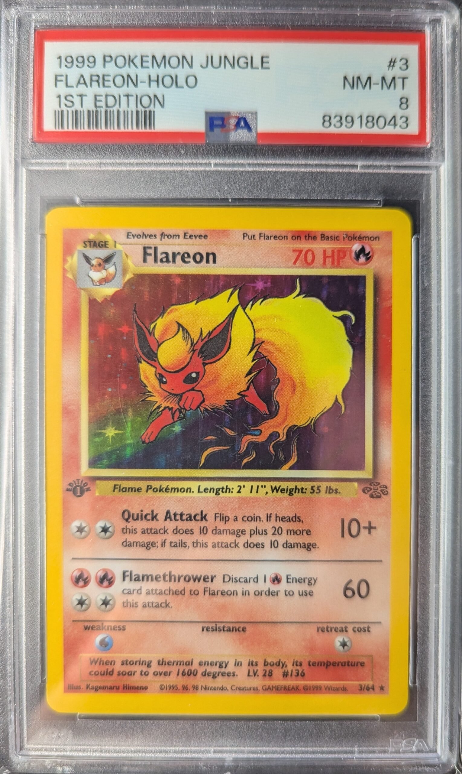 Pokemon TCG Graded Card: 1999 Flareon (1st Edition) #003 PSA 8
