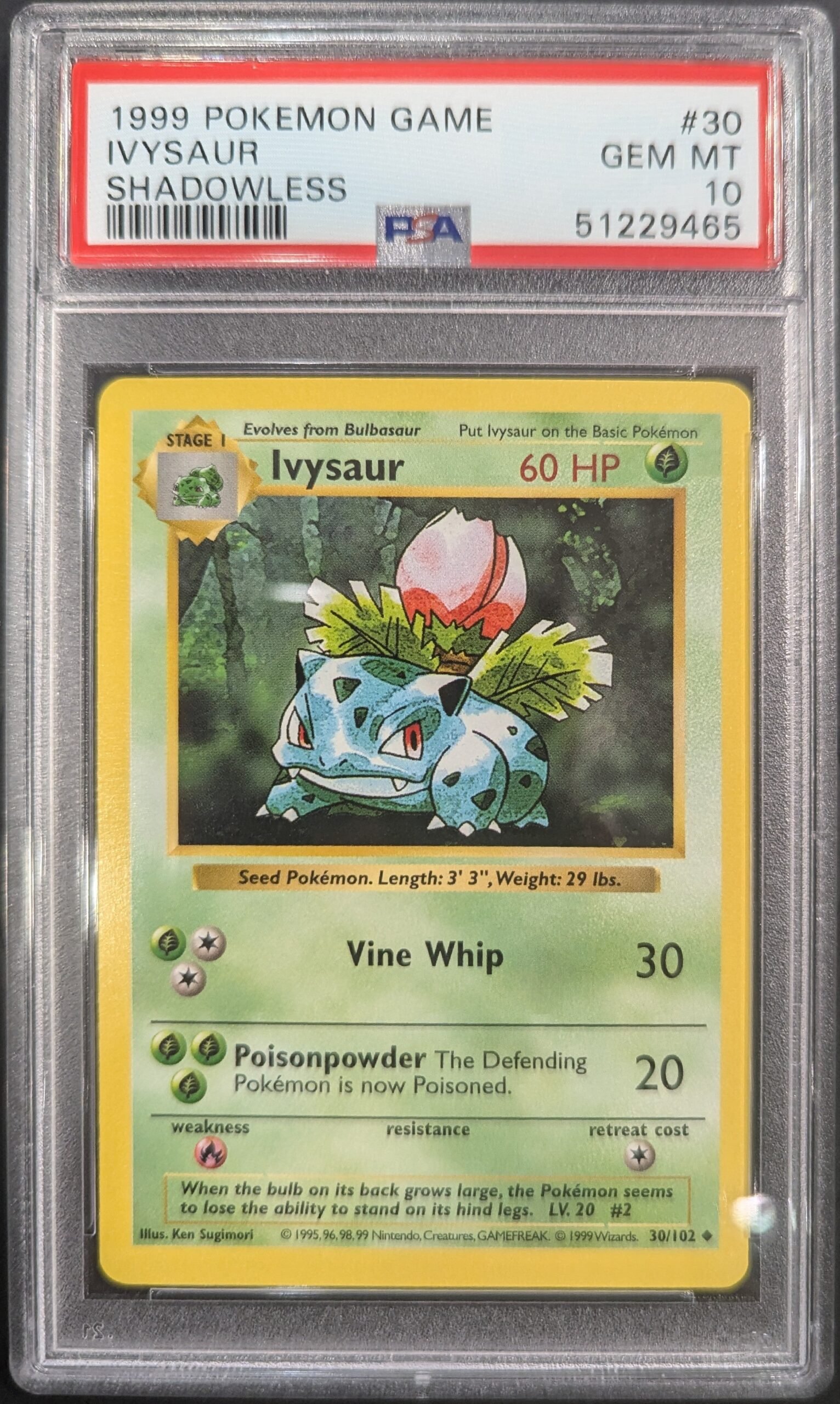 Pokemon TCG Graded Card: 1999 Ivysaur Shadowless English #030 PSA 10 Pokemon TCG Graded Card: 1999 Ivysaur Shadowless English #030 PSA 10