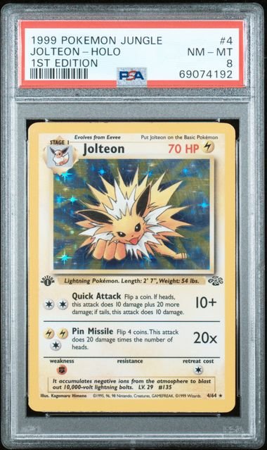 Pokemon TCG Graded Card: 1999 Jolteon (1st Edition) #004 PSA 8 Pokemon TCG Graded Card: 1999 Jolteon (1st Edition) #004 PSA 8
