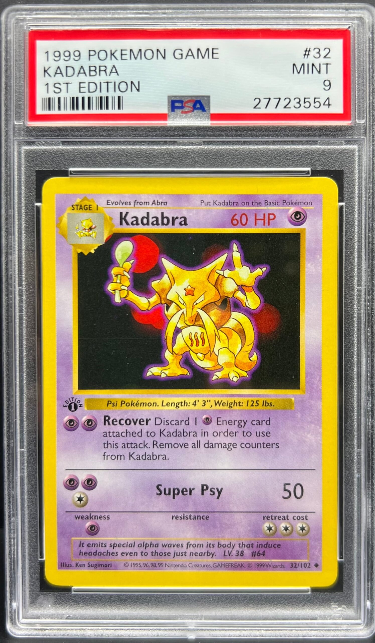 Pokemon TCG Graded Card: 1999 Kadabra 1st Edition #32 English PSA 9 Pokemon TCG Graded Card: 1999 Kadabra 1st Edition #32 English PSA 9
