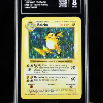Pokemon TCG Graded Card: 1999 Raichu (Shadowless) English #014 TAG[X] 8
