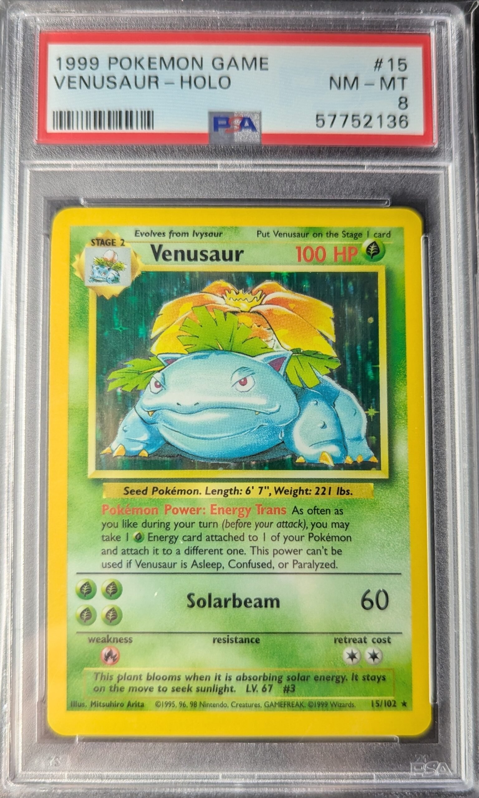 Pokemon TCG Graded Card: 1999 Venusaur #015 PSA 8 Pokemon TCG Graded Card: 1999 Venusaur #015 PSA 8