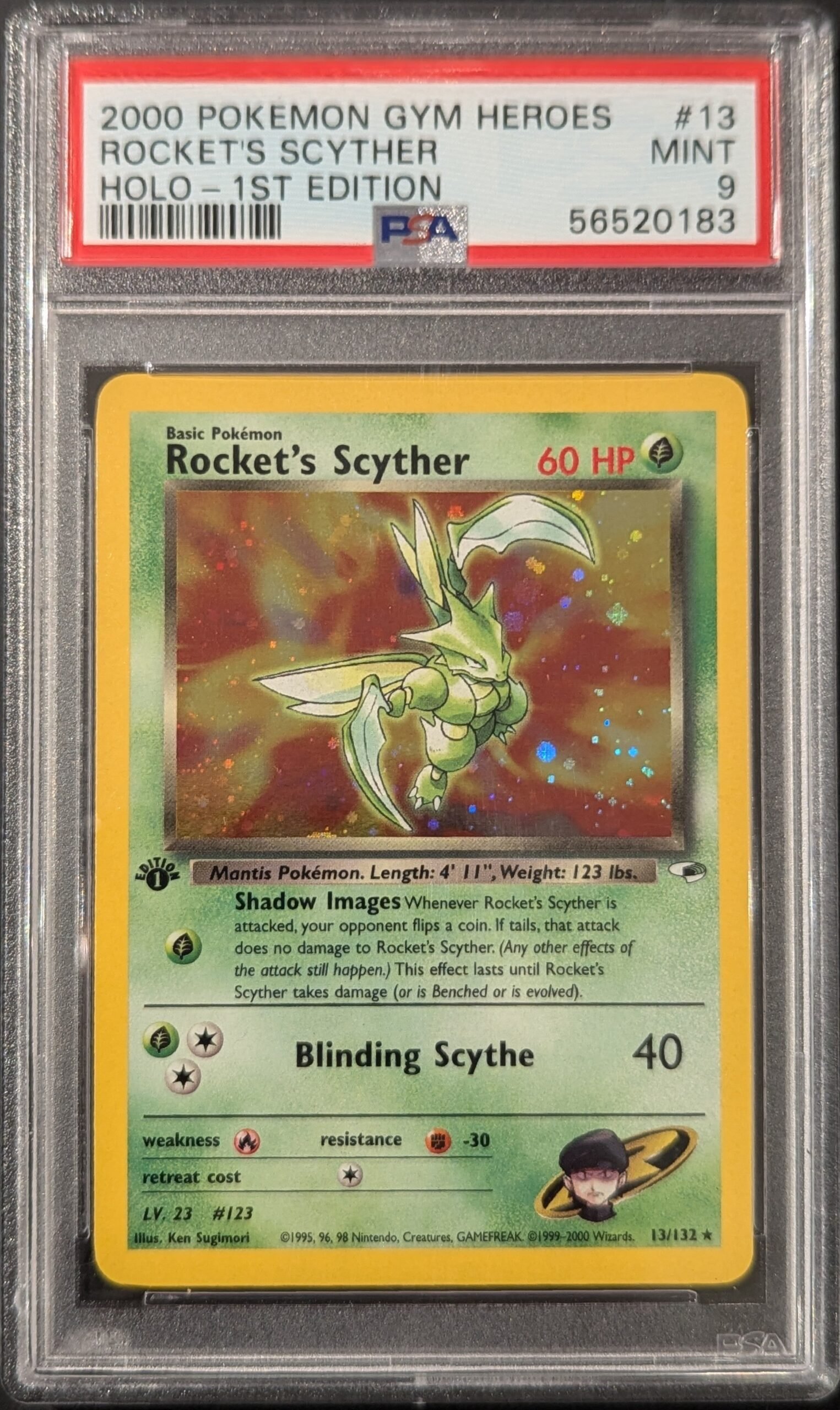Pokemon TCG Graded Card: 2000 Rocket's Scyther 1st Edition #13 English PSA 9 Pokemon TCG Graded Card: 2000 Rocket's Scyther 1st Edition #13 English PSA 9