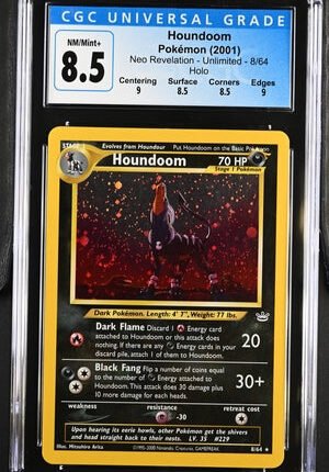 Pokemon TCG Graded Card: 2001 [Double Holo] Houndoom English CGC 8.5 (Left-Bottom Swirl)