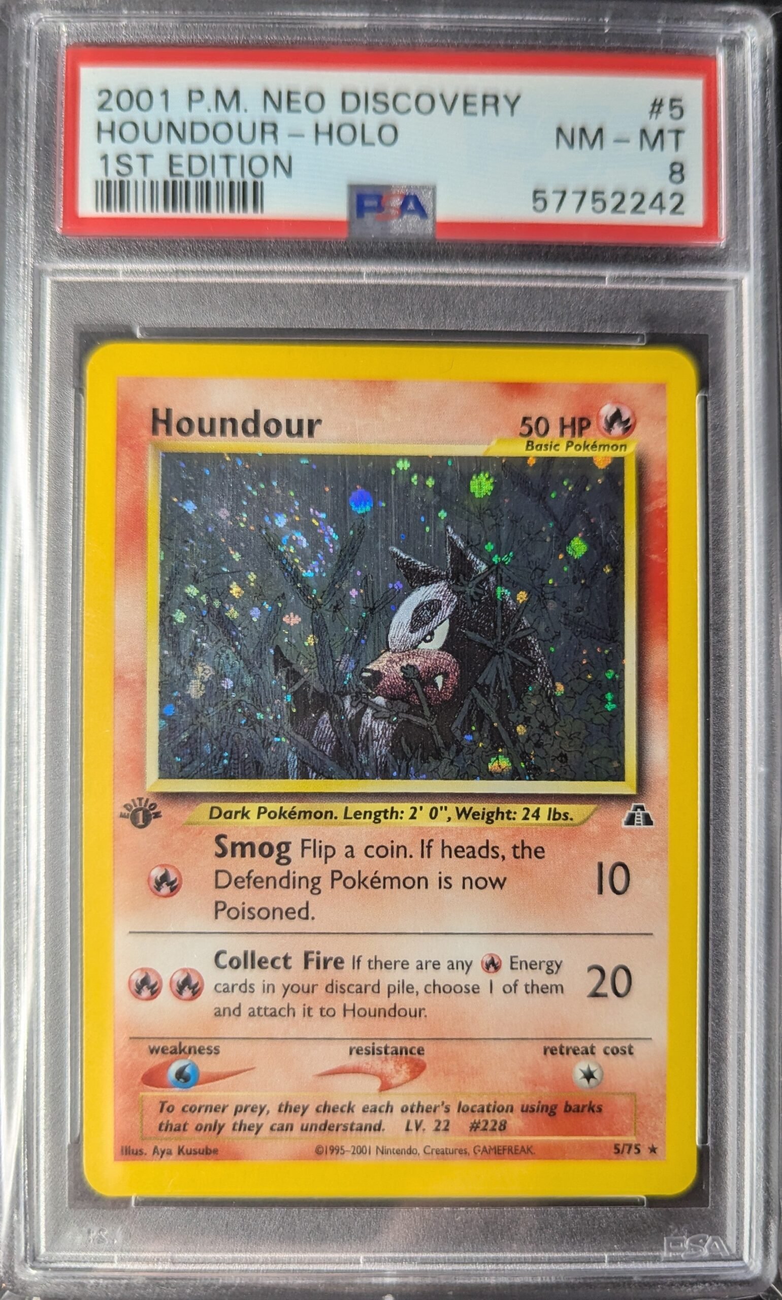 Pokemon TCG Graded Card: 2001 Houndour 1st Edition #005 English PSA 8 Pokemon TCG Graded Card: 2001 Houndour 1st Edition #005 English PSA 8