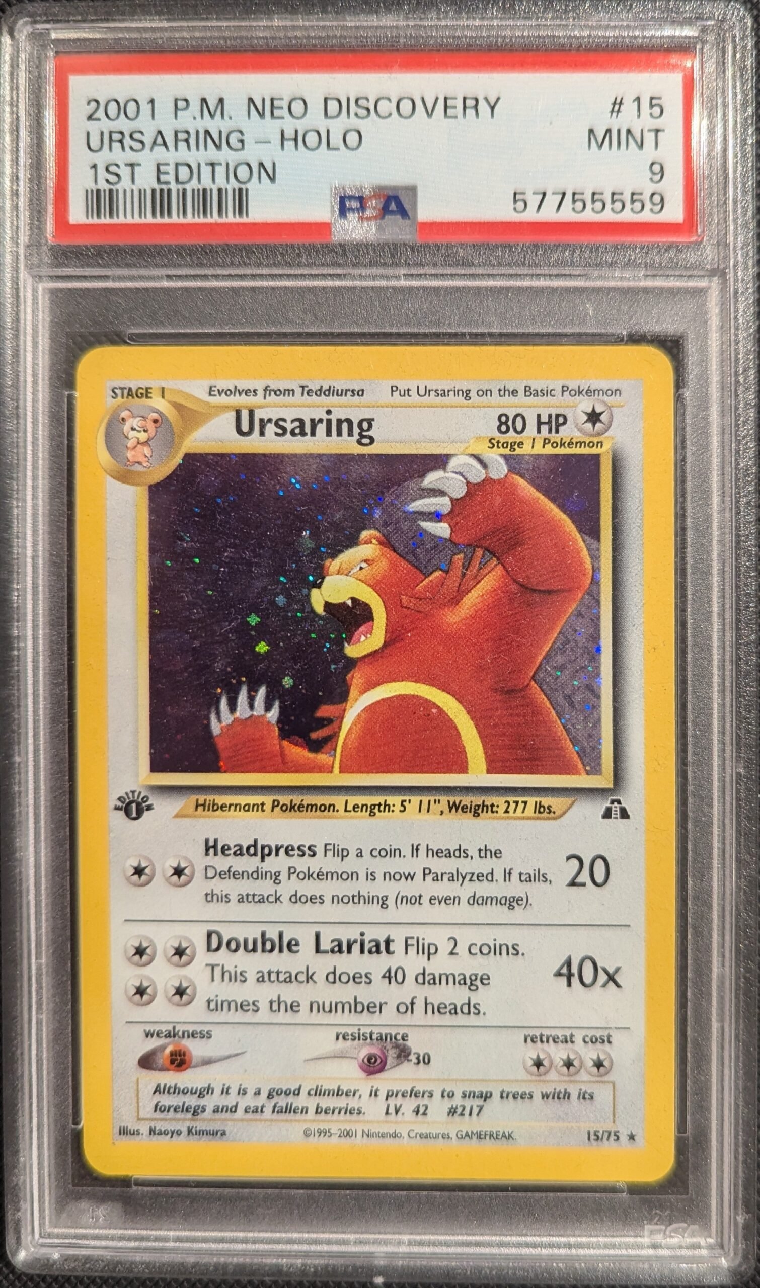Pokemon TCG Graded Card: 2001 Ursaring 1st Edition #015 English PSA 9 Pokemon TCG Graded Card: 2001 Ursaring 1st Edition #015 English PSA 9
