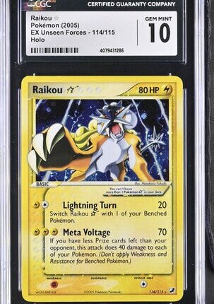 Pokemon TCG Graded Card: 2005 Gold Star Raikou #114 CGC 10