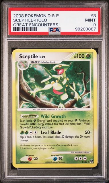 Pokemon TCG Graded Card: 2008 Sceptile English #008 PSA 9 Pokemon TCG Graded Card: 2008 Sceptile English #008 PSA 9