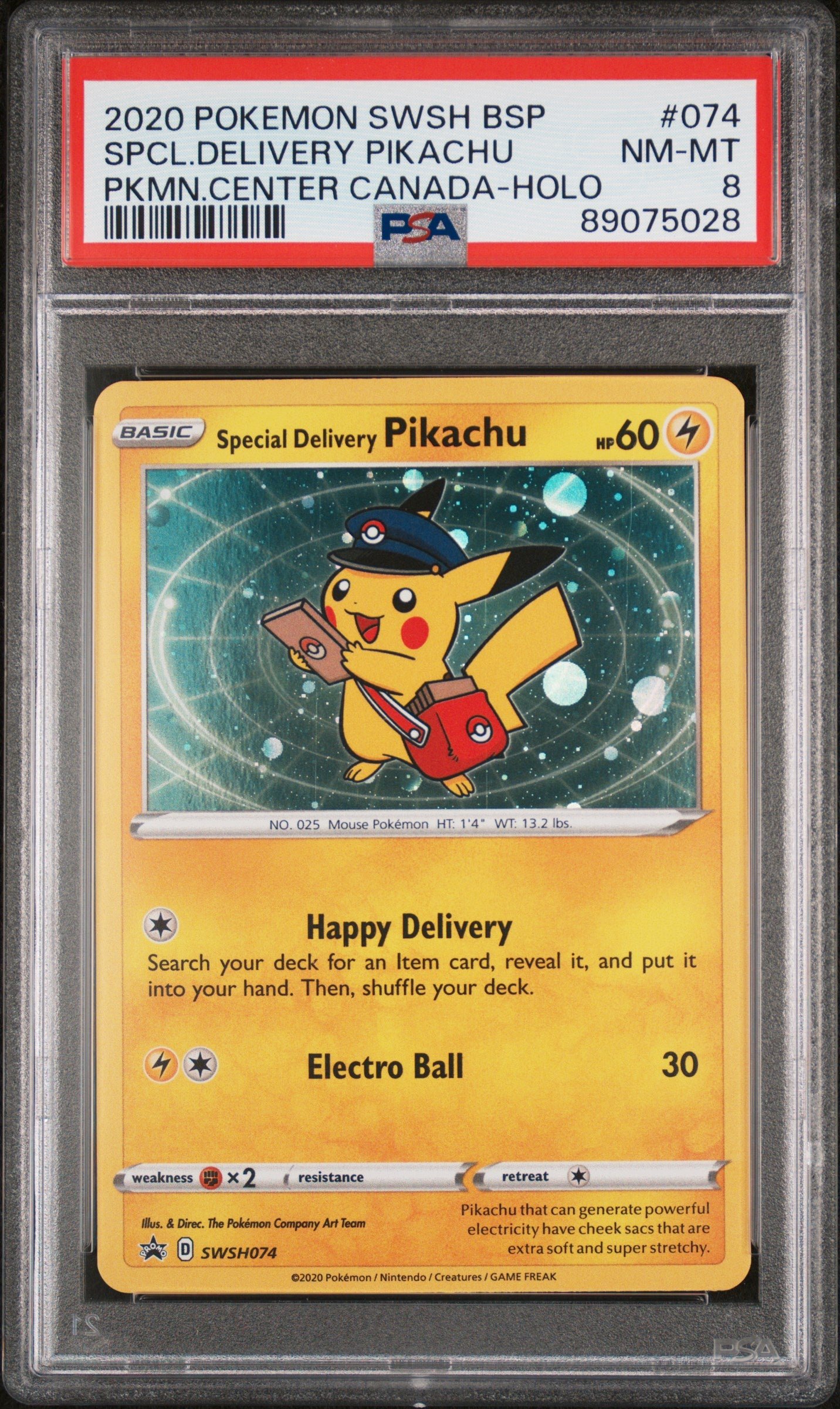 Pokemon TCG Graded Card: 2020 Special Delivery Pikachu SWSH074 PSA 8 Pokemon TCG Graded Card: 2020 Special Delivery Pikachu SWSH074 PSA 8