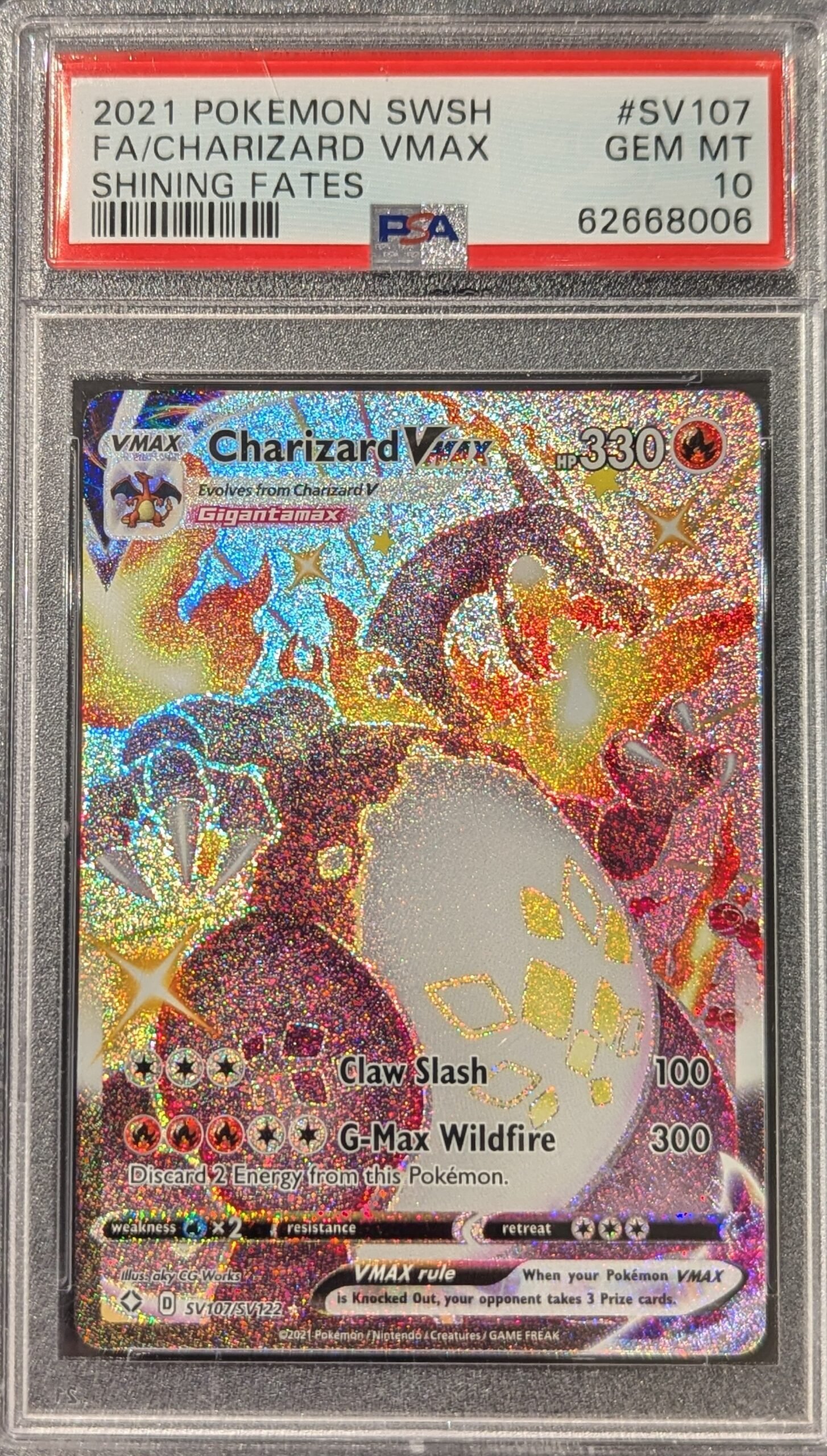 Pokemon TCG Graded Card: 2021 Charizard VMAX English #107 PSA 10 Pokemon TCG Graded Card: 2021 Charizard VMAX English #107 PSA 10