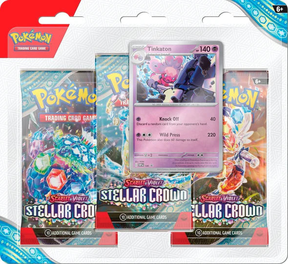 Pokemon TCG - Scarlet Violet - Stellar Crown - 3 Pack Blisters - Tinkaton Pokemon TCG - Scarlet Violet - Stellar Crown - 3 Pack Blisters - Tinkaton