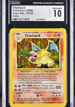 [SOLD] Pokemon TCG Graded Card: 1999 Charizard (Base Set) English CGC 10 GEM Mint